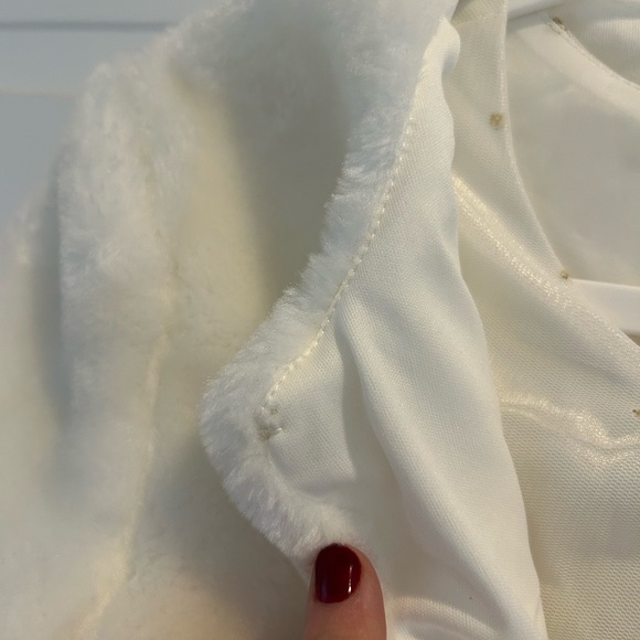 Rare Editions White and Gold Sparkle Tulle Dress with Faux Fur Bolero - Picture 5 of 6